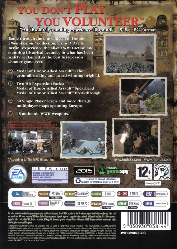 Back Cover for Medal of Honor: Allied Assault - War Chest (Windows)