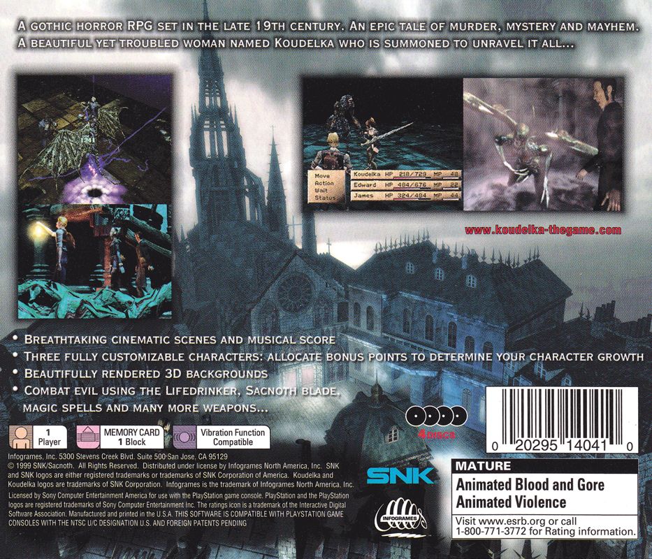 Back Cover for Koudelka (PlayStation)