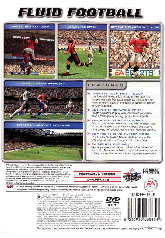 Back Cover for FIFA Soccer 2005 (PlayStation 2)