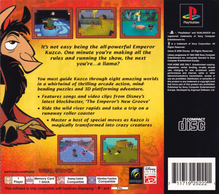 Back Cover for Disney's The Emperor's New Groove (PlayStation)