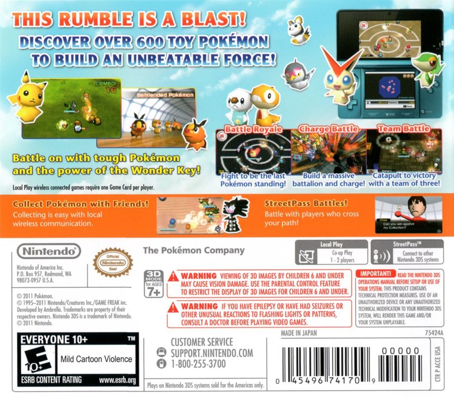 Back Cover for Pokémon Rumble Blast (Nintendo 3DS)