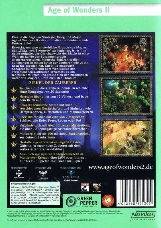 Back Cover for Age of Wonders II: The Wizard's Throne (Windows) (Green Pepper release)