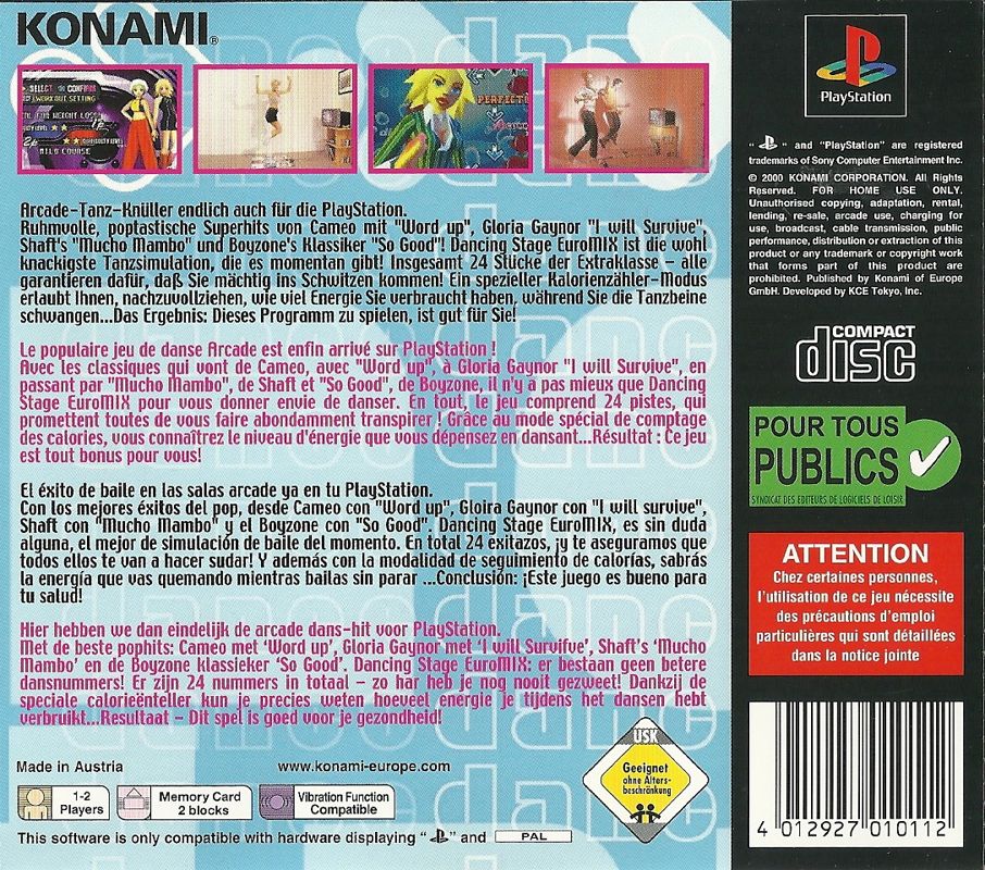 Back Cover for Dancing Stage Euromix (PlayStation)