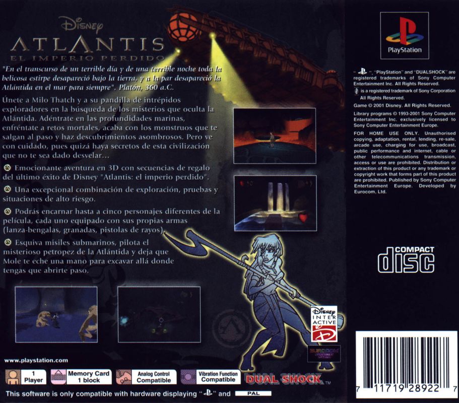 Back Cover for Disney's Atlantis: The Lost Empire (PlayStation)