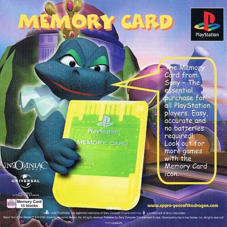 Inside Cover for Spyro: Year of the Dragon (PlayStation) (Platinum release): Back