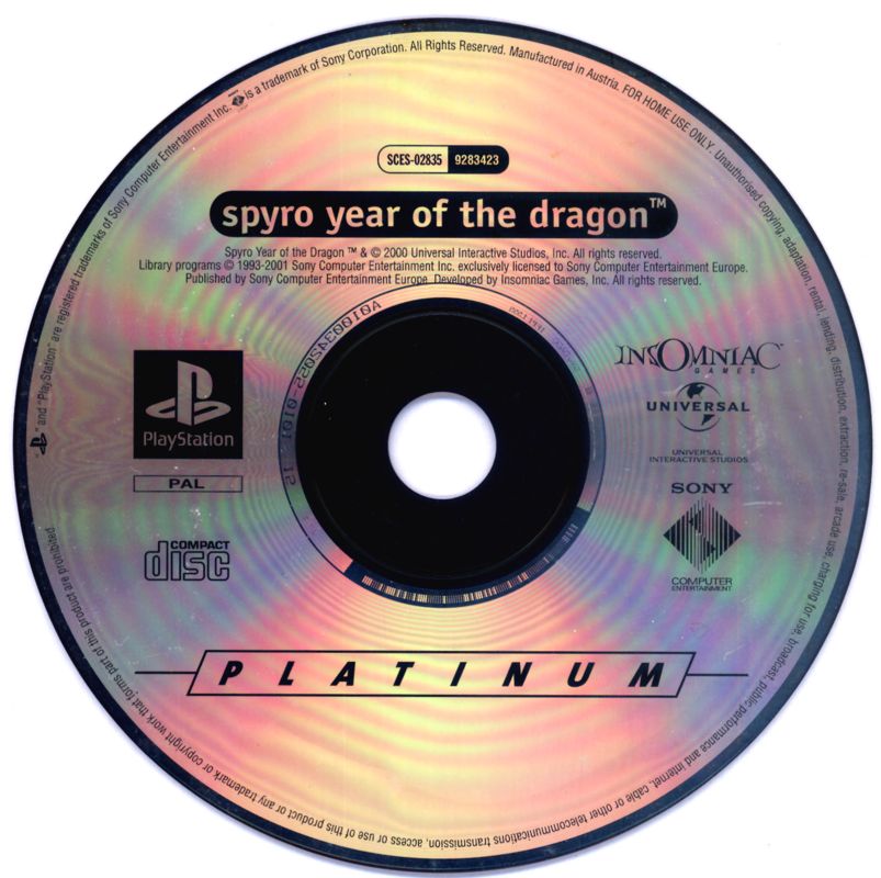Media for Spyro: Year of the Dragon (PlayStation) (Platinum release)