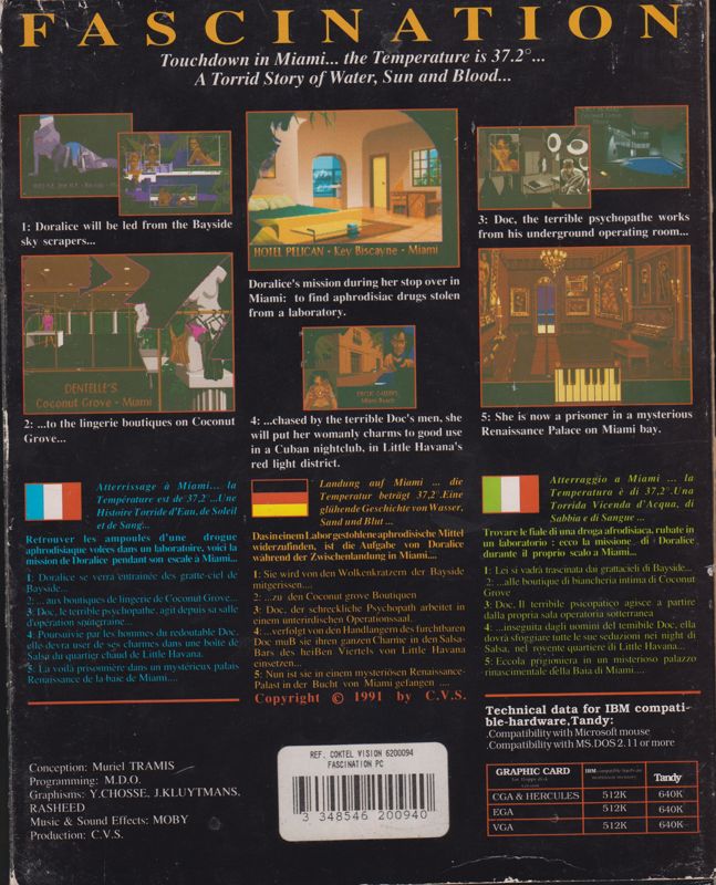 Back Cover for Fascination (DOS) (Dual media release (3"1/2 & 5"1/4))
