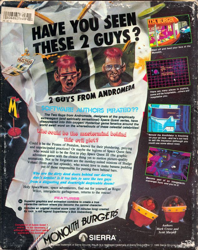 Back Cover for Space Quest III: The Pirates of Pestulon (Amiga)