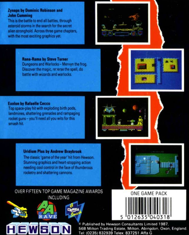 Back Cover for Four Smash Hits from Hewson (Commodore 64)