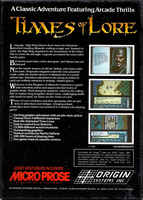 Back Cover for Times of Lore (Atari ST)