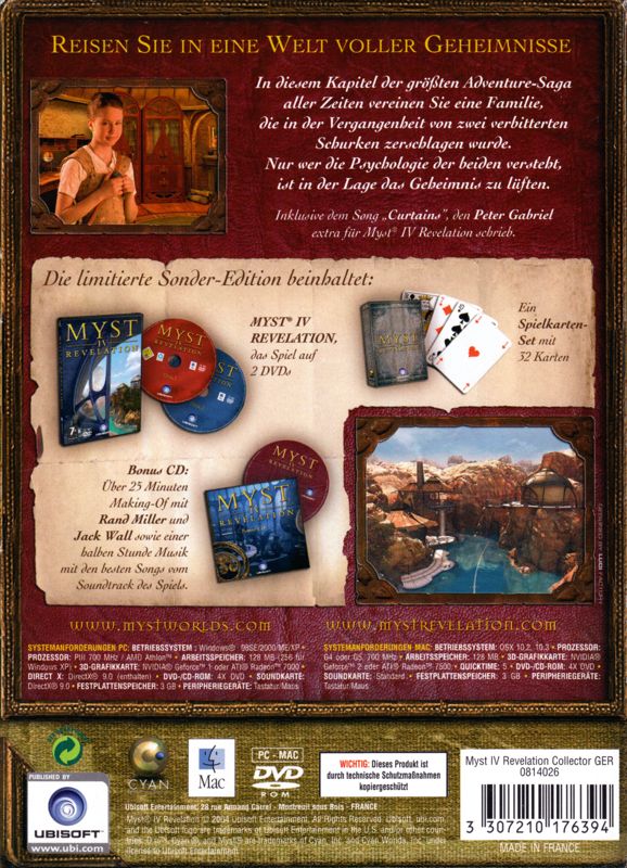 Back Cover for Myst IV: Revelation (Collector's Edition) (Macintosh and Windows)