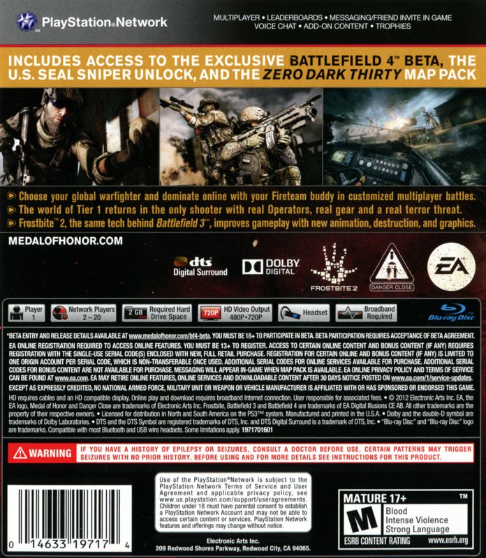 Back Cover for Medal of Honor: Warfighter (Limited Edition) (PlayStation 3)