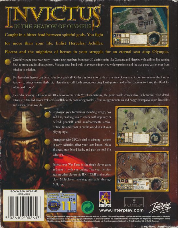 Back Cover for Invictus: In the Shadow of Olympus (Windows)