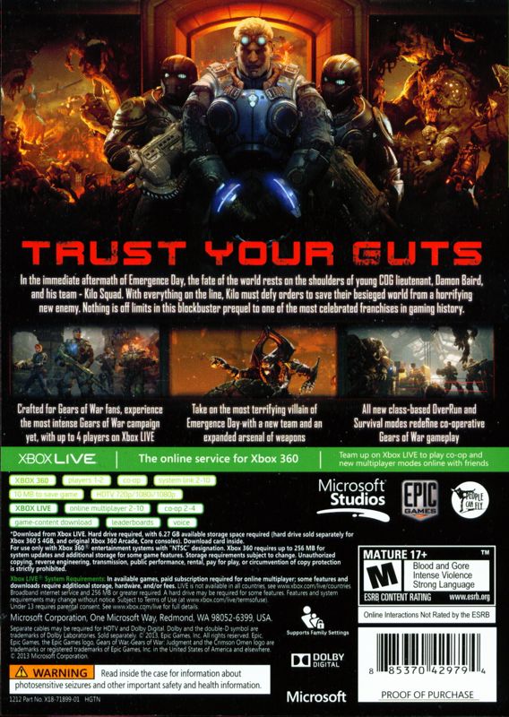 Gears Of War Judgment Cover Or Packaging Material MobyGames