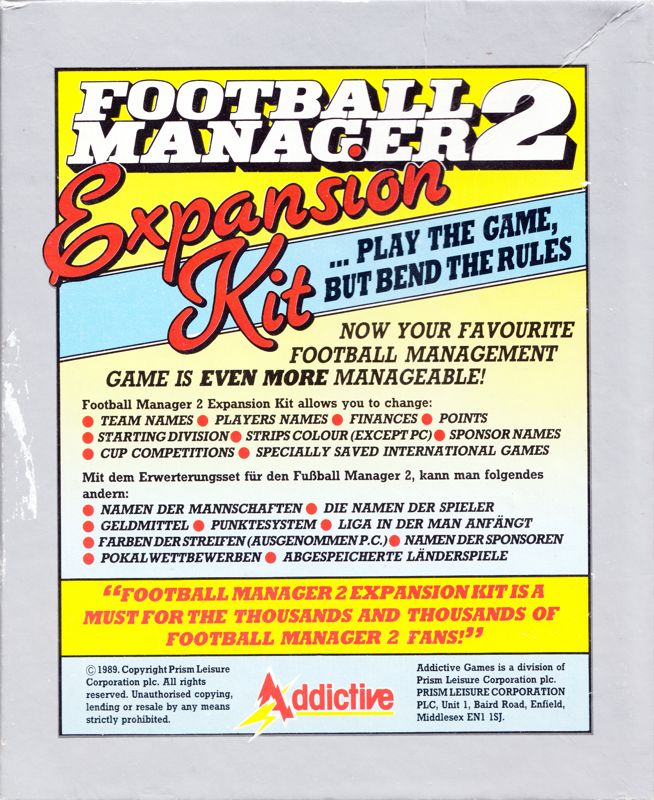 Back Cover for Football Manager II: Expansion Kit (Atari ST)