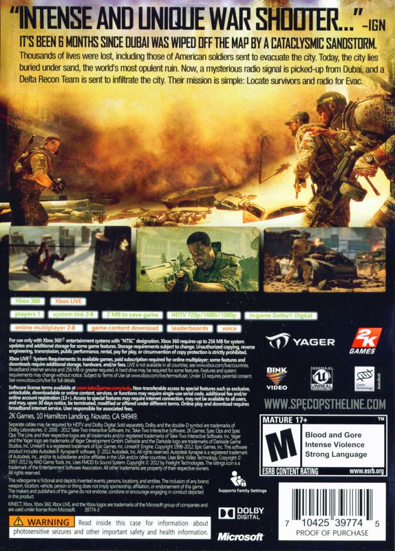 Back Cover for Spec Ops: The Line (Xbox 360)