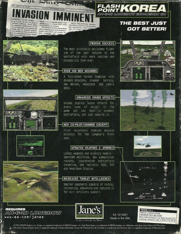 Back Cover for Jane's Combat Simulations: AH-64D Longbow - Flash Point Korea (DOS)