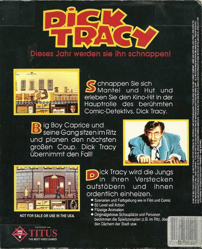 Back Cover for Dick Tracy (Amiga): Outer Sleeve