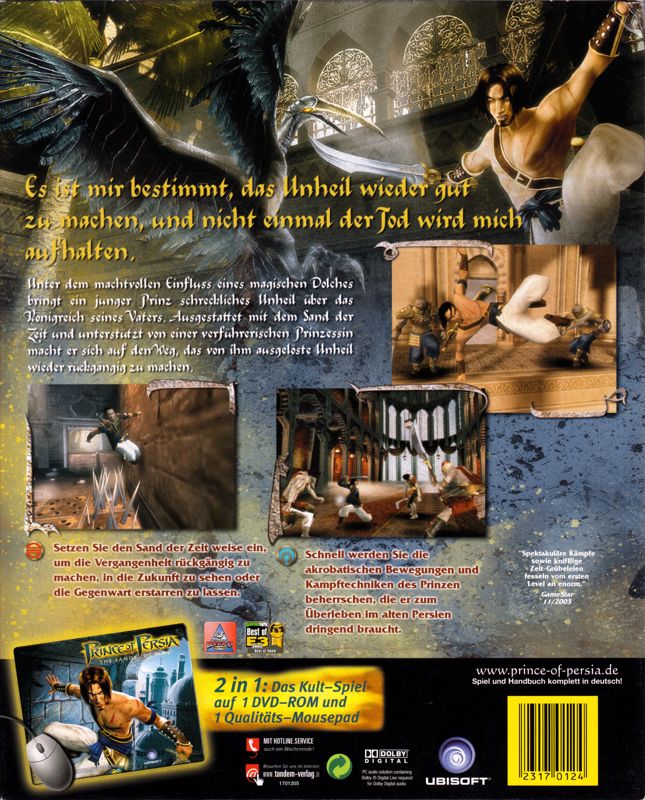 Back Cover for Prince of Persia: The Sands of Time (Windows) (Special Edition including mouse pad)