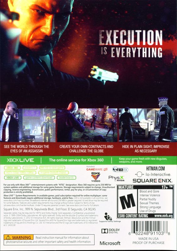 Back Cover for Hitman: Absolution (Xbox 360)
