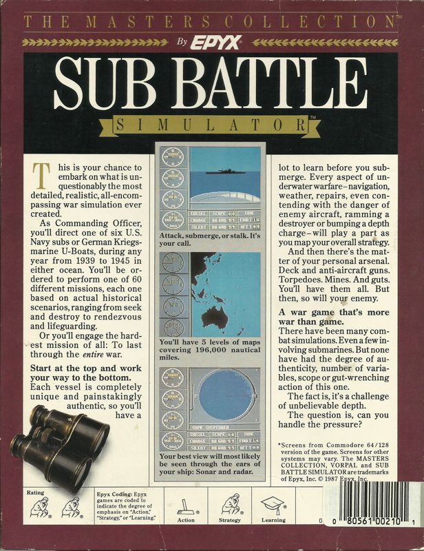 Back Cover for Sub Battle Simulator (DOS) (First 5.25" disk release (with different label))