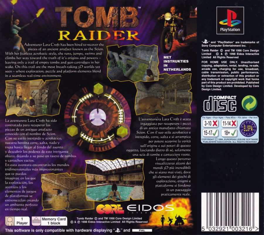 Back Cover for Tomb Raider (PlayStation) (Platinum release)