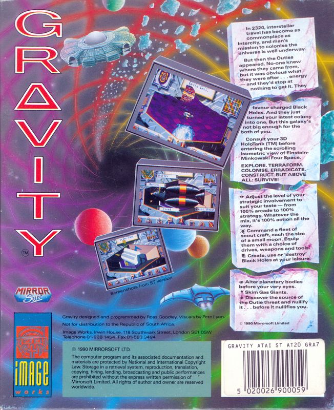 Back Cover for Gravity (Atari ST)