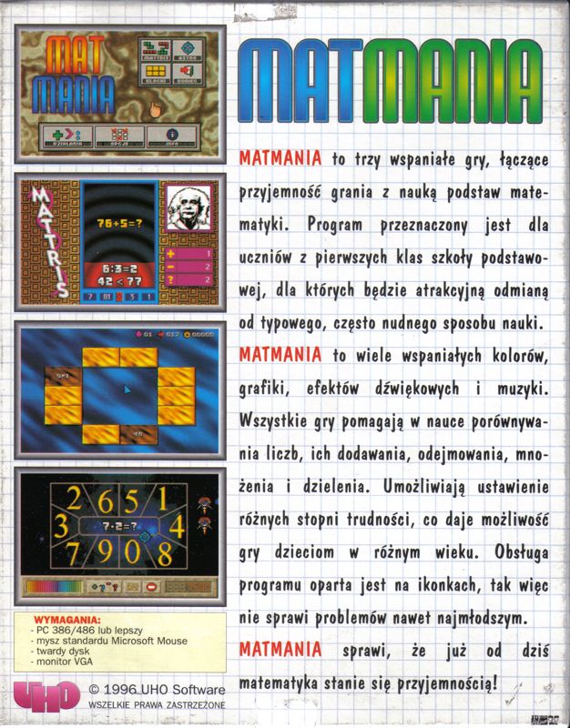 Back Cover for Matmania (DOS) (CD-ROM release)