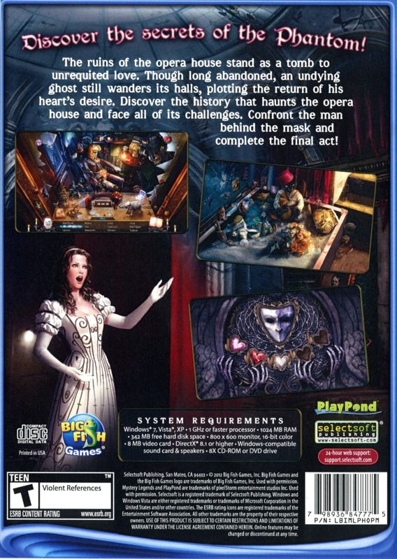 Back Cover for Mystery Legends: The Phantom of the Opera (Windows)