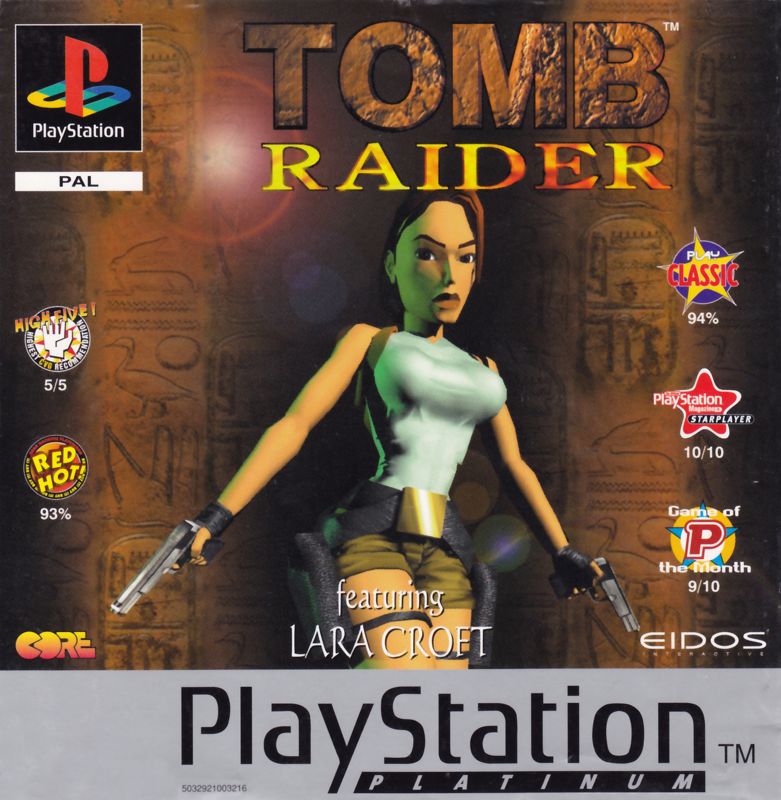 Front Cover for Tomb Raider (PlayStation) (Platinum release): Also manual front