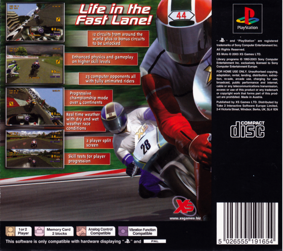 Back Cover for XS Moto (PlayStation)