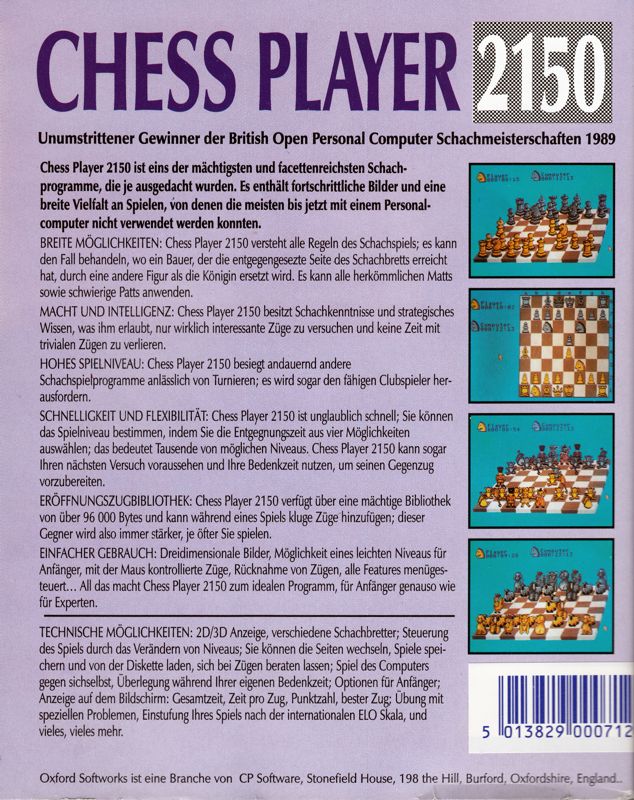 Back Cover for Chess Player 2150 (Atari ST)