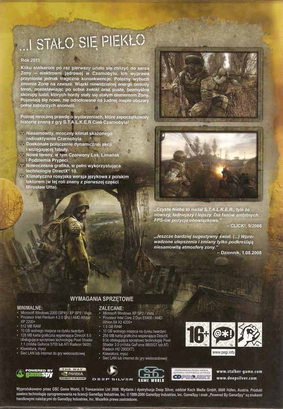 Back Cover for S.T.A.L.K.E.R.: Clear Sky - Prologue (Windows)