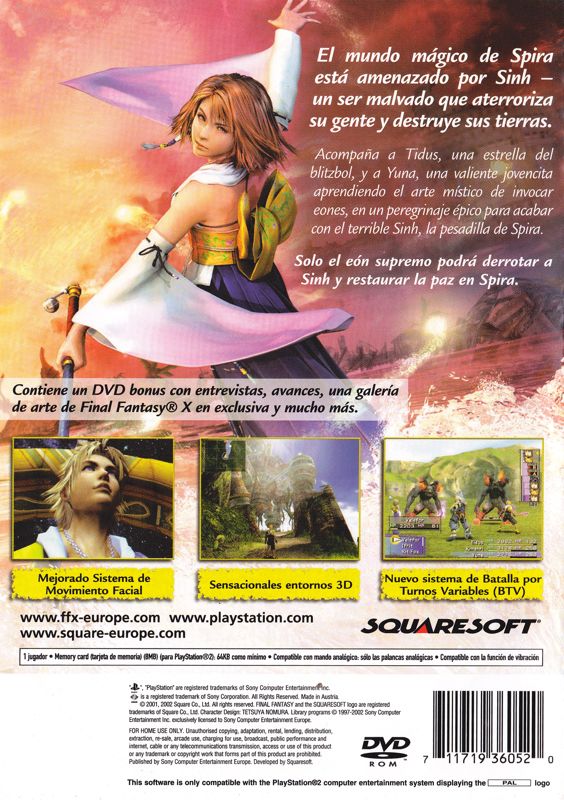 Back Cover for Final Fantasy X (PlayStation 2)
