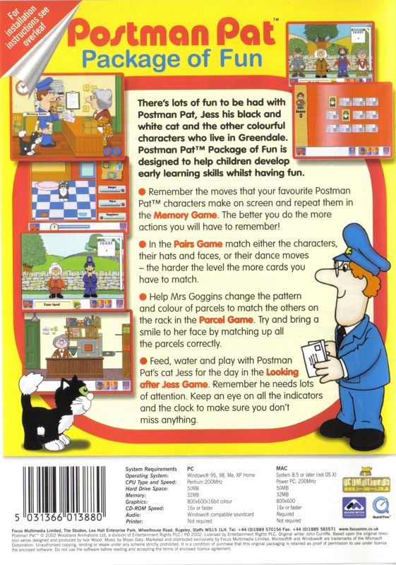 Back Cover for Postman Pat: Package of Fun (Macintosh and Windows)