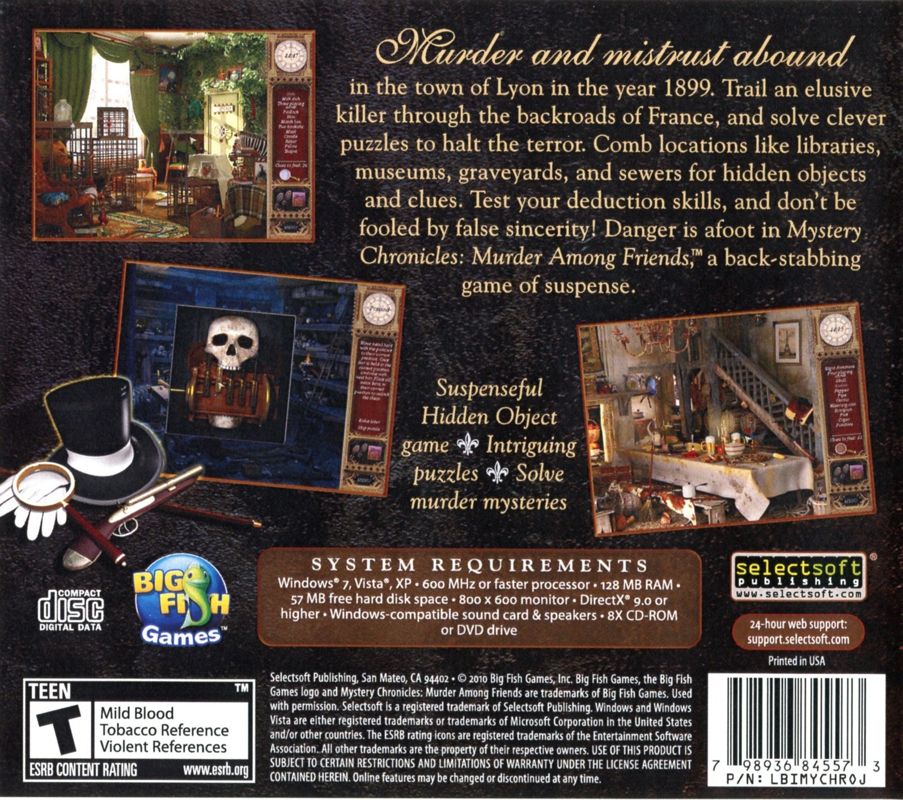 Back Cover for Mystery Chronicles: Murder Among Friends (Windows)