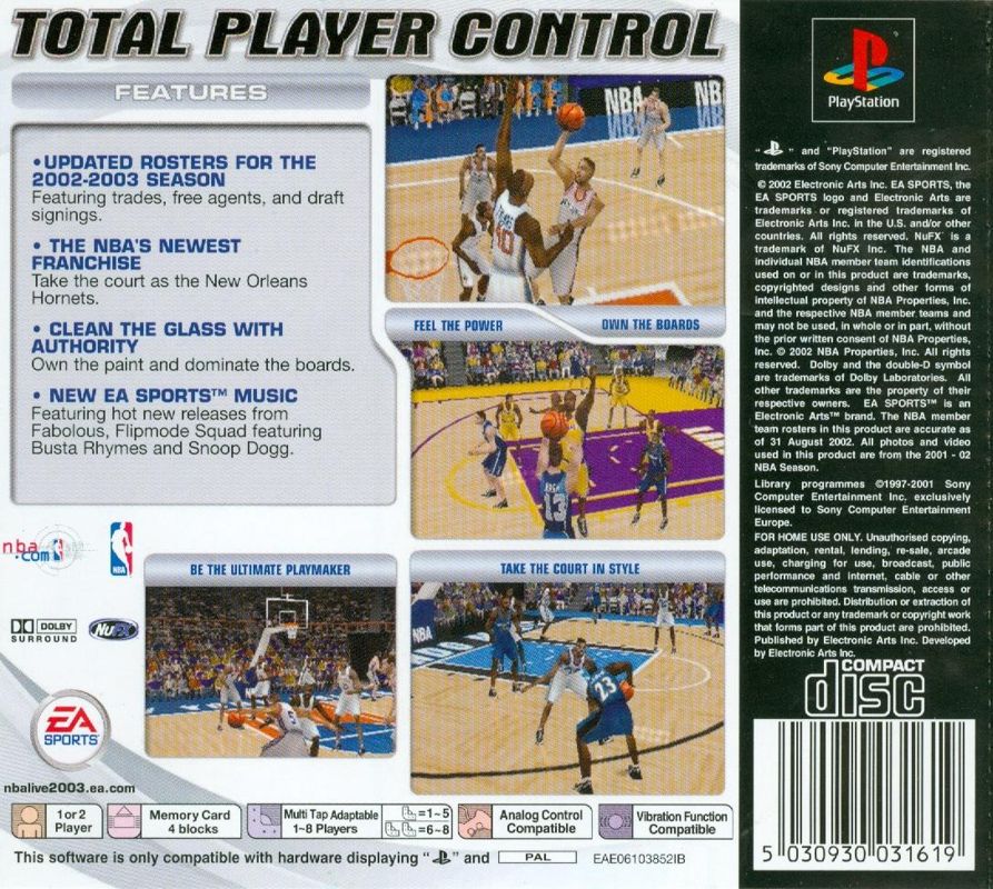 Back Cover for NBA Live 2003 (PlayStation)
