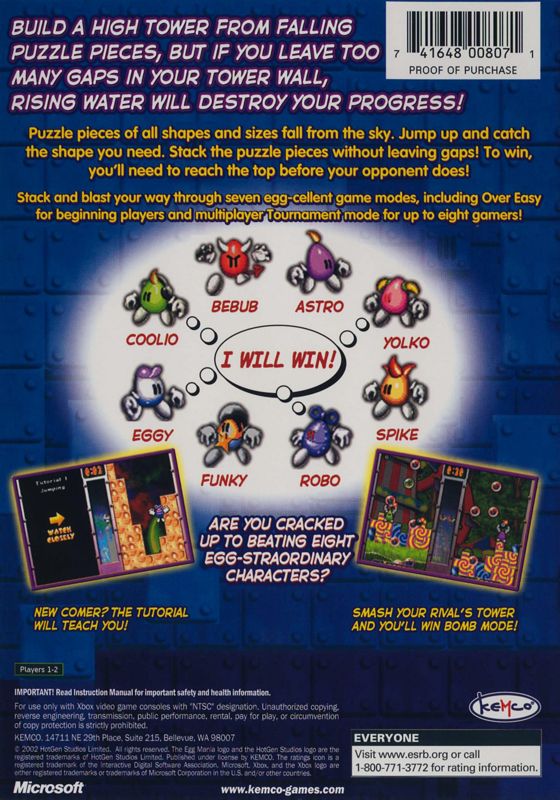 Back Cover for Egg Mania (Xbox)