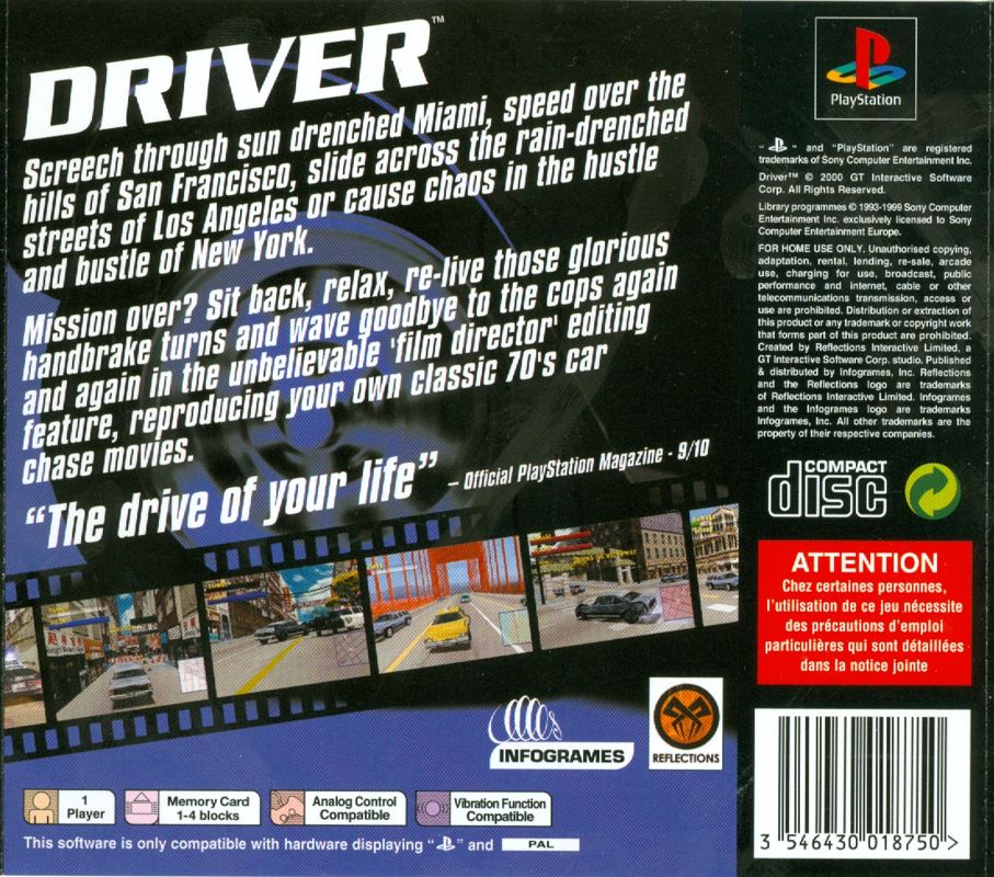 Back Cover for Driver (PlayStation) (Best of Infogrames release)