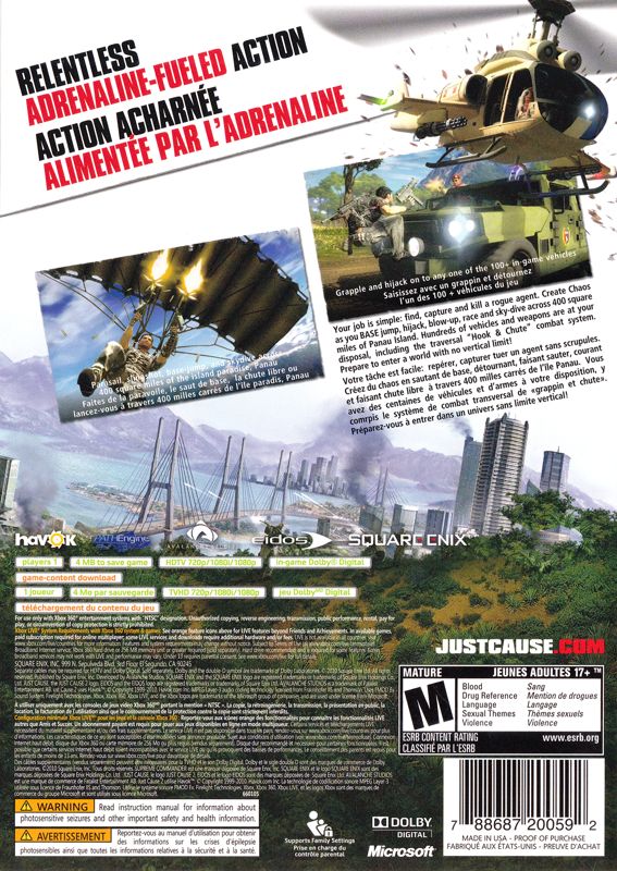Back Cover for Just Cause 2 (Xbox 360)