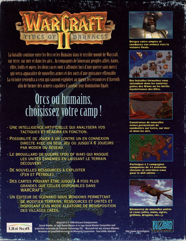 Back Cover for WarCraft II: Tides of Darkness (DOS) (1st release (box and manual in French, game in English))