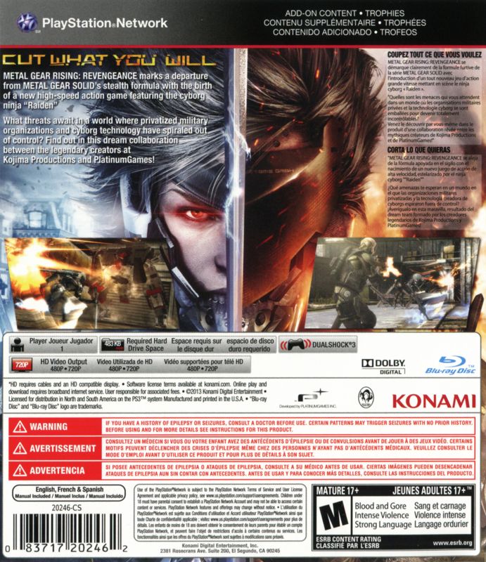 Back Cover for Metal Gear Rising: Revengeance (PlayStation 3)