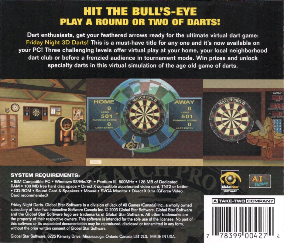 Friday Night 3D Darts cover or packaging material MobyGames