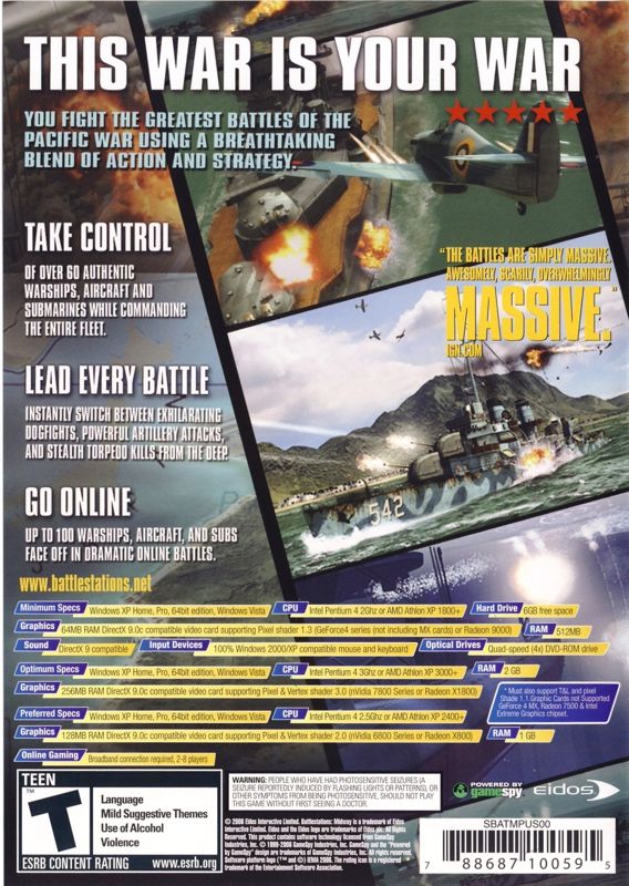 Back Cover for Battlestations: Midway (Windows) (Sam's Club Promotional Release)