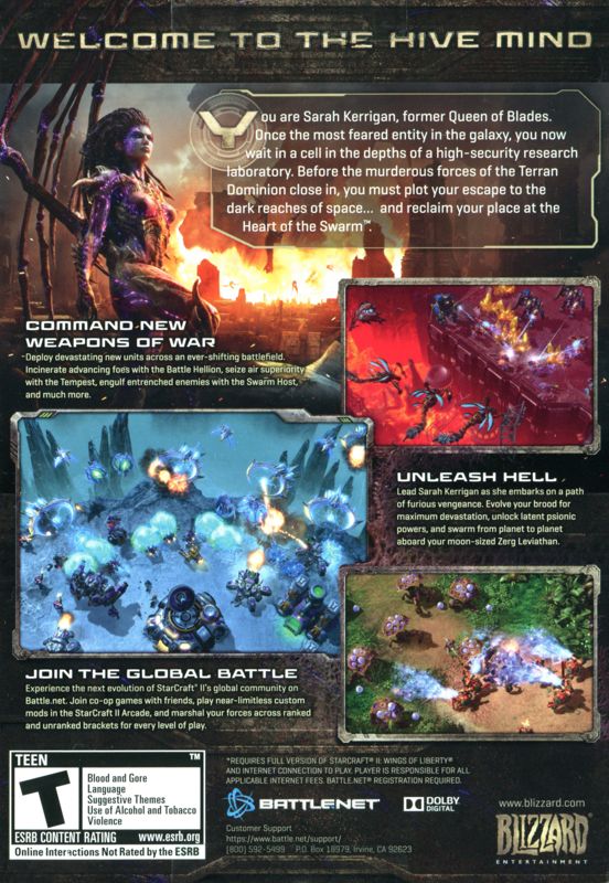 Back Cover for StarCraft II: Heart of the Swarm (Macintosh and Windows)