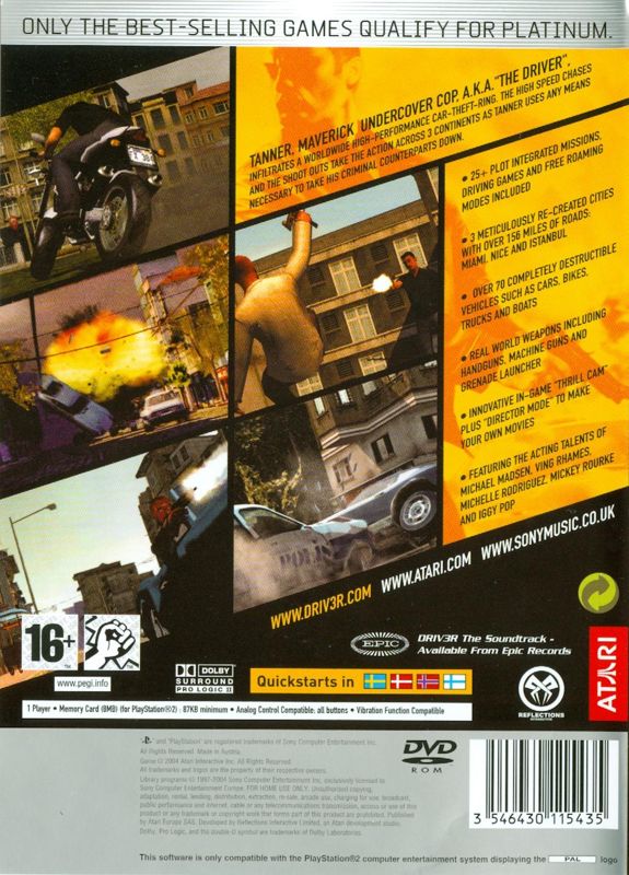Back Cover for Driv3r (PlayStation 2) (Platinum release)