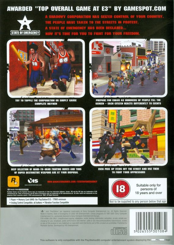 Back Cover for State of Emergency (PlayStation 2) (Platinum release)