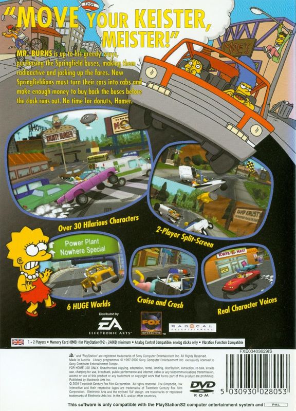 Back Cover for The Simpsons: Road Rage (PlayStation 2)