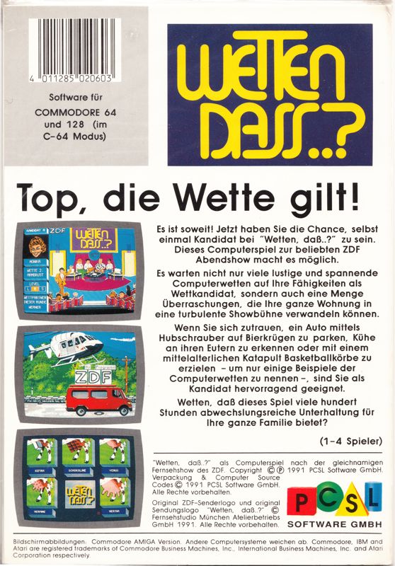 Back Cover for Wetten Dass..? (Commodore 64)