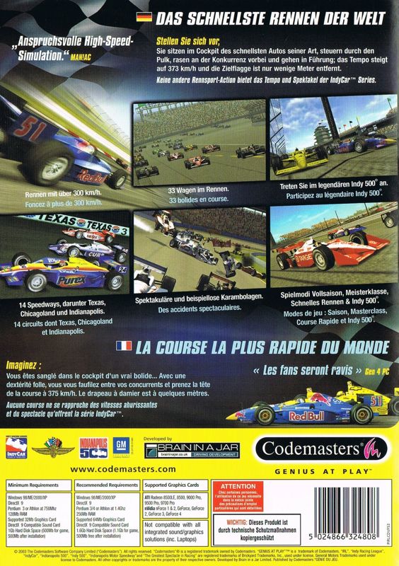 Back Cover for IndyCar Series (Windows) (Bestsellers release)